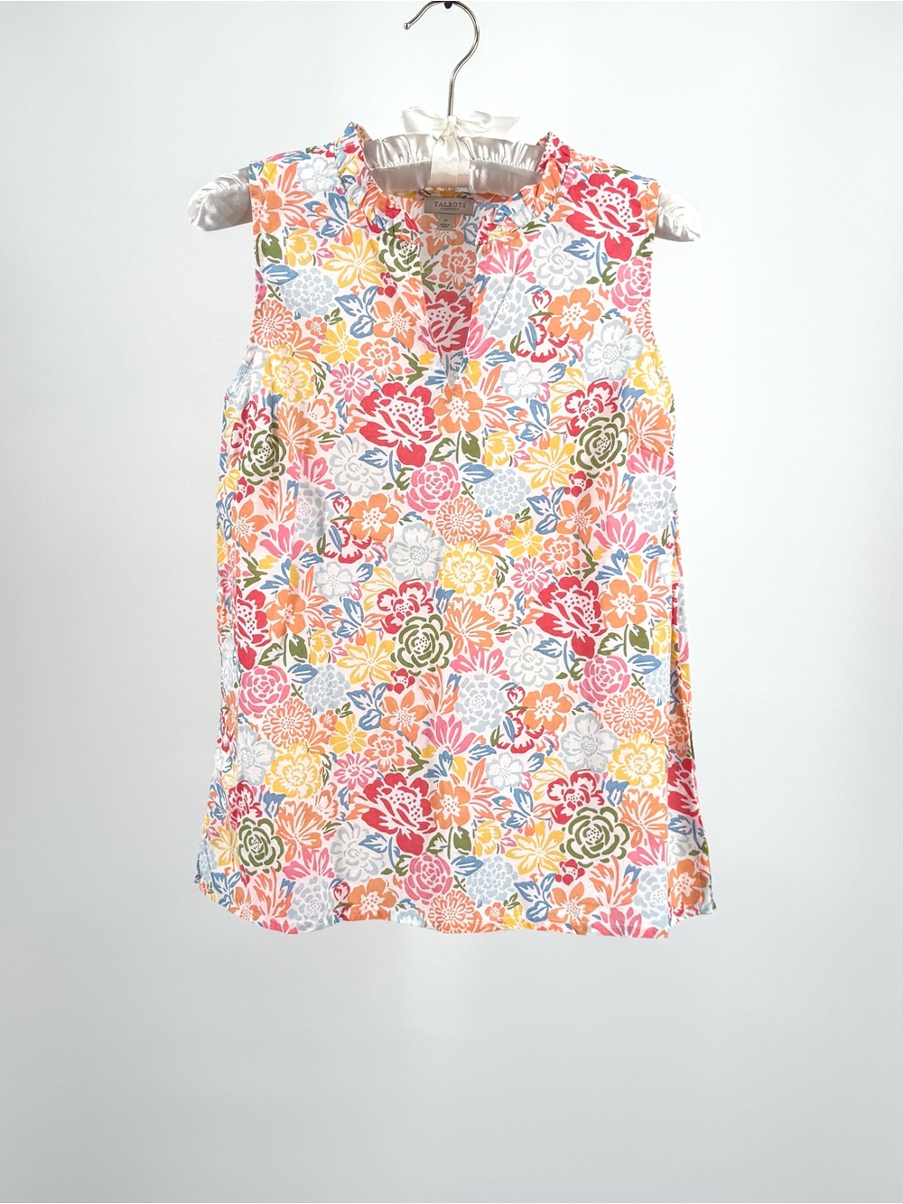 Talbots Petites Floral Cotton Sleeveless Ruffle Collar Size P